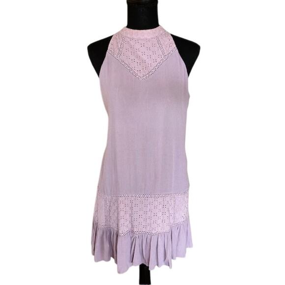 Francesca's Blue Rain Lavender Eyelet Lace Trapeze Halter Dress, size Medium - Picture 1 of 6